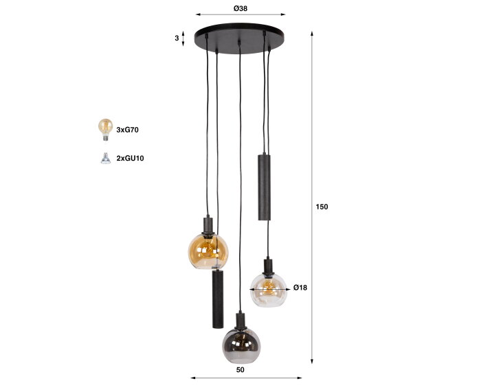 Hanglamp Sfera Tricolore getrapt 5L - Artic zwart
