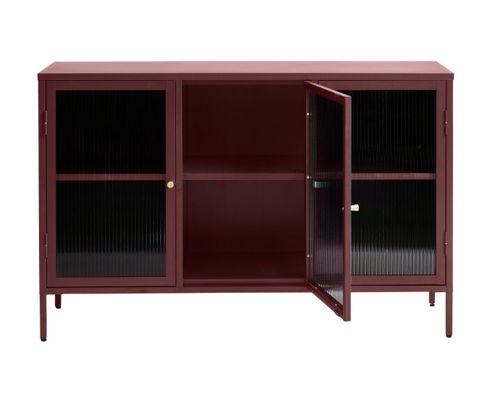 Dressoir Bronco metaal glas 132 cm - Rood