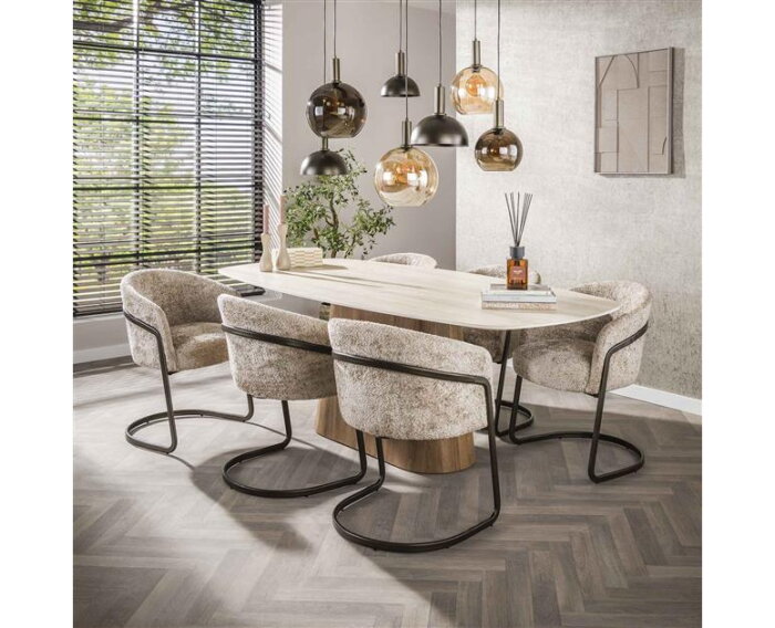 Eettafel 215 centre Romano - Ceramic 3D Travertine