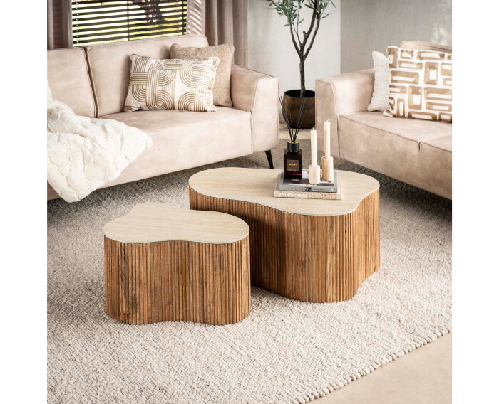 Salontafel Nuovo shamrock travertin keramiek - Beige - 85x64x40 cm