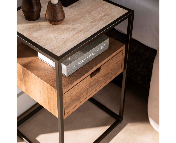 Nachtkastje Cassetto 1L - Keramiek travertin