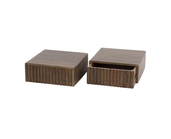 Nachtkastje 1L set/2 hangend Carve - Massief acacia drift brown