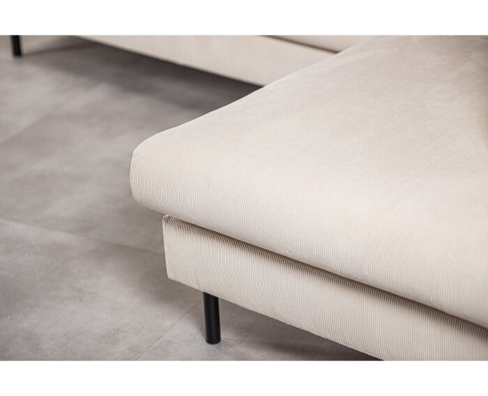 Hoekbank Caspian rechts By-Olaf – Stof Fjord Beige ribstof – Metalen Poten – 3-zits Hoekbank - 264x186 cm
