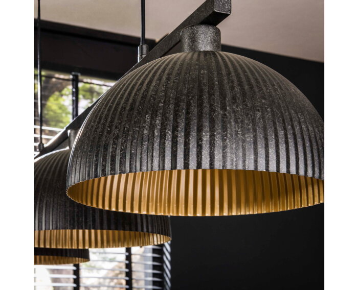 Hanglamp 3L halfronde kap-ribbel - Artic zwart