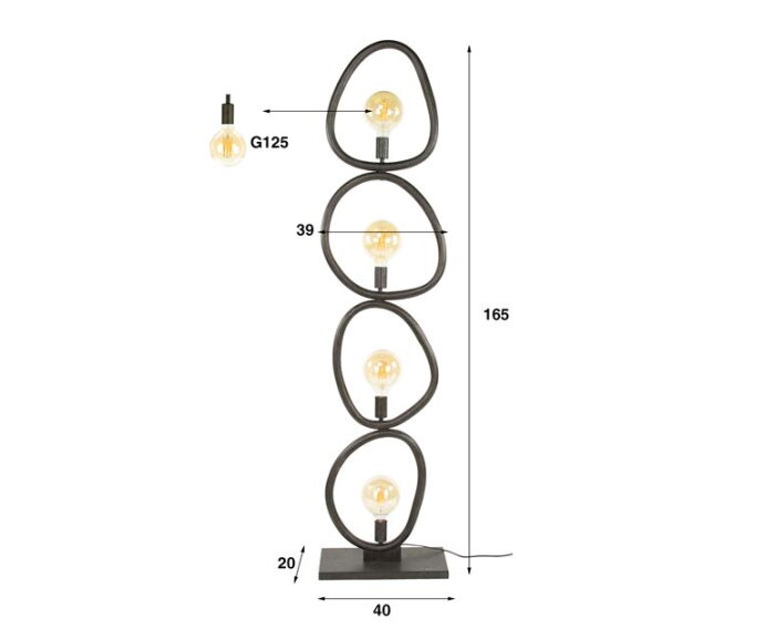 Vloerlamp 4L organic steel - Artic zwart