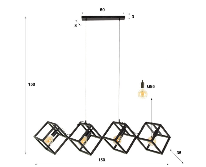 Hanglamp 4L kubus - Charcoal