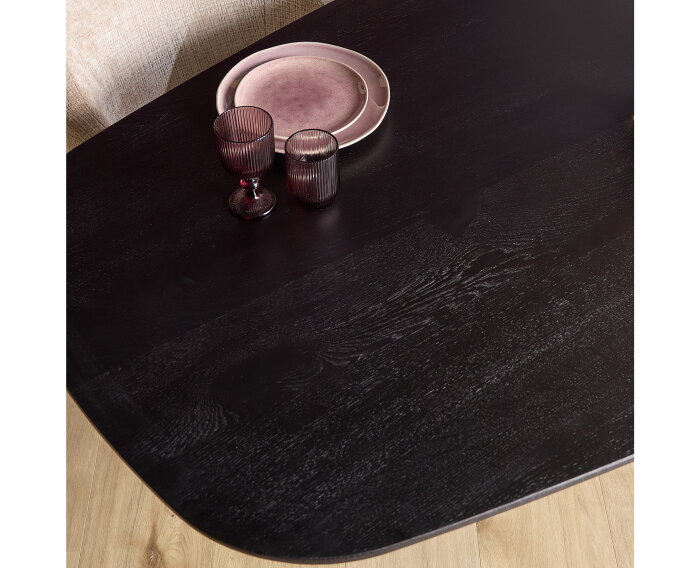 Eiken eettafel Ferris Deens ovaal 240x110 cm &ndash; Massief Europees eiken - metalen kruispoot - Zwart