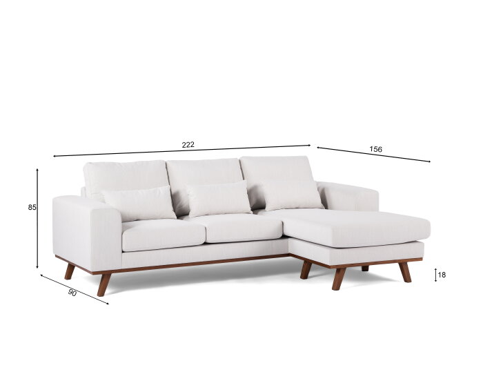BY-OLAF Hoekbank Borneo met Chaise Longue – links of rechts - Beige Stof Melva 02 – 222x156 cm
