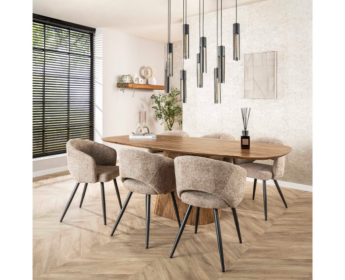 Eettafel Wave Deens ovaal Centrale poot mangohout 215x105 cm - Zandkleur