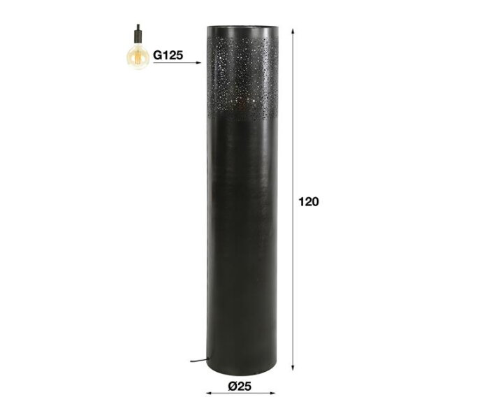 Vloerlamp Ø25 cilinder 120cm - Zwart nikkel