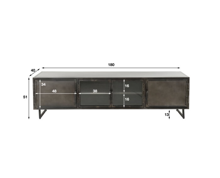 TV-meubel 180cm Rift metal - Gun metal