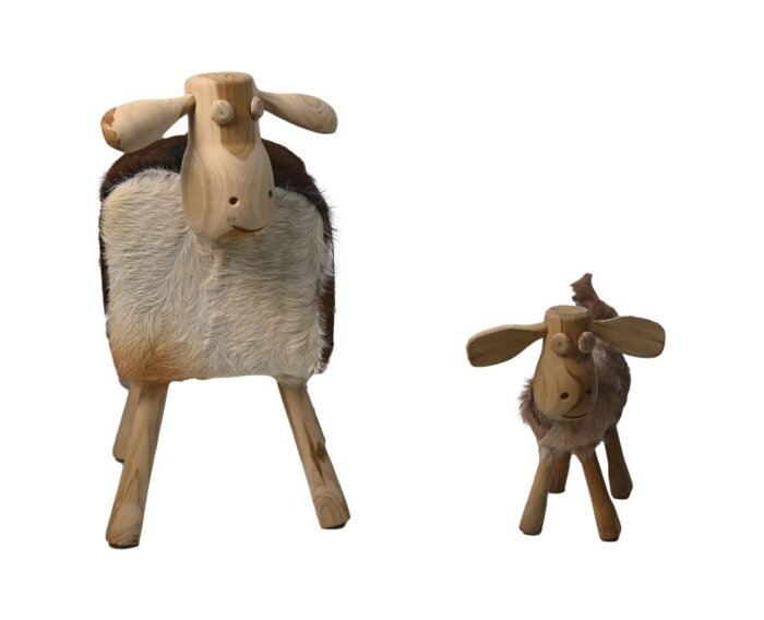 Schaap Shawn klein - 32x14x32 - wit/zwart- Teak/geitenhuid