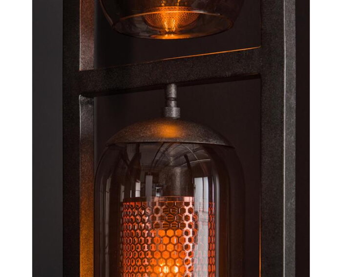 Vloerlamp 4L tower smoke glas-geperforeerd staal - Artic zwart