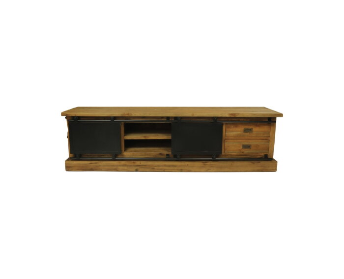 TV meubel Blackburn - 200x42x57 - Naturel/zwart - Reclaimed teak/metaal