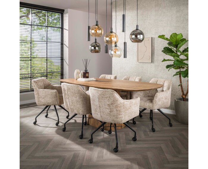 Eettafel Wave Deens ovaal Centrale poot mangohout 215x105 cm - Zandkleur