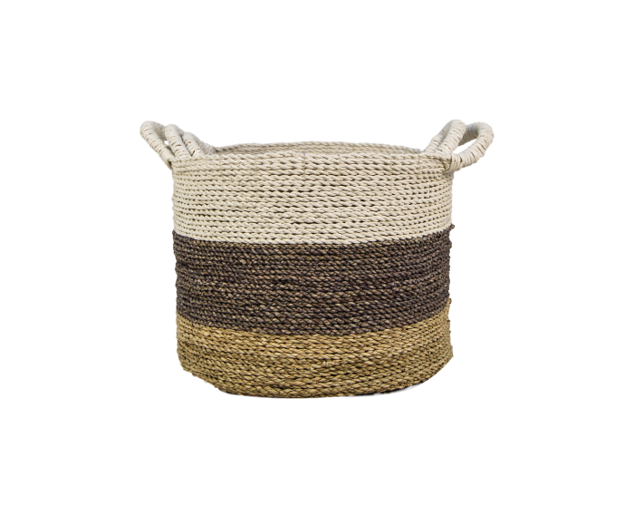 Mandenset Malibu - naturel/paars/wit - raffia/zeegras - set van 3