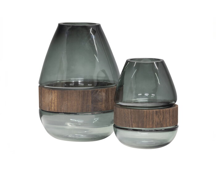 Dave Vaas Glas/hout Blauw/groen 19x15cm - WOOOD Exclusive