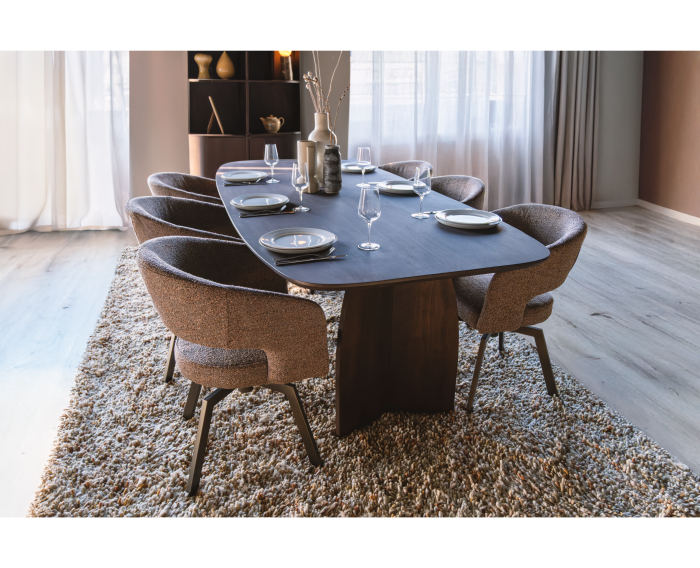 Eettafel Nina Deens ovaal mangohout 240x110 cm - walnoot - Japandi stijl