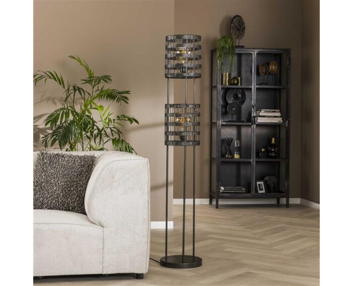 Vloerlamp 2L metal blinds - Zwart nikkel