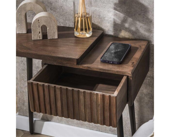 Nachtkastje links Carve - Massief acacia drift brown