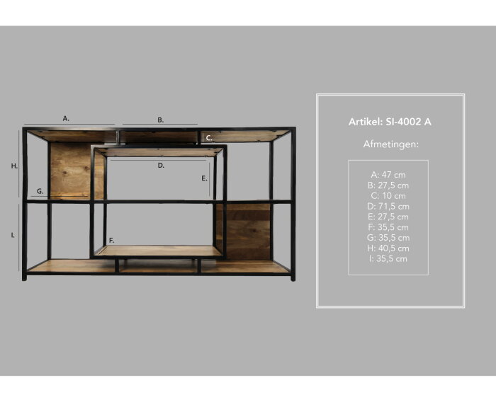 Open vakkenkast Levels - 150x35x90 - Naturel/zwart - Mangohout/ijzer