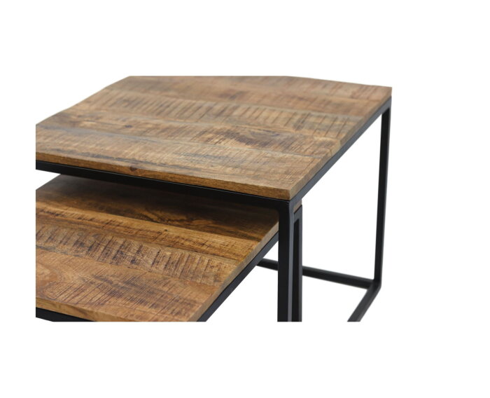 Salontafel Edgar - 60x60 cm - rustiek mangohout/ijzer - set van 2