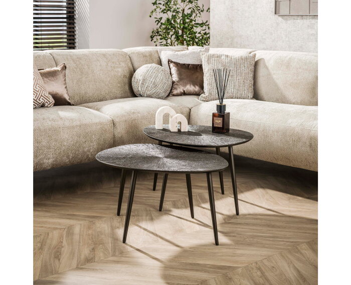 Salontafel set/2 Brown Ray Metal leaf - Donkerbruin brons