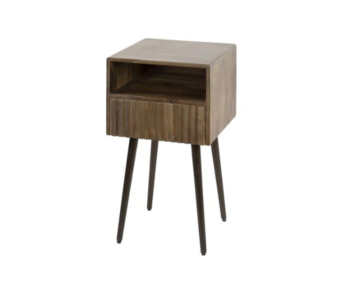 Nachtkastje 1L Carve - Massief acacia drift brown