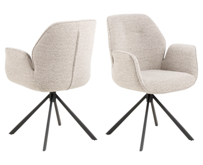 HSM Collection-Eetkamerstoel Nora + Armleuning-91x61x59-Zand/Zwart-Stof/Metaal