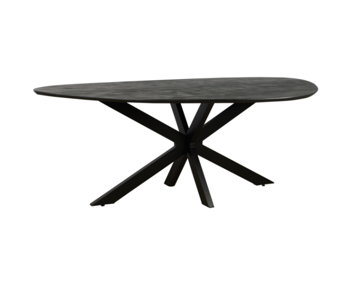 Eettafel Kiezel mangohout met facetrand 200x120 cm - organische vorm - zwart