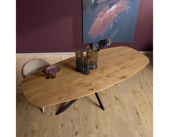 Eiken eettafel Ferris Deens ovaal 180x90 cm &ndash; Massief Europees eiken - metalen kruispoot - Naturel