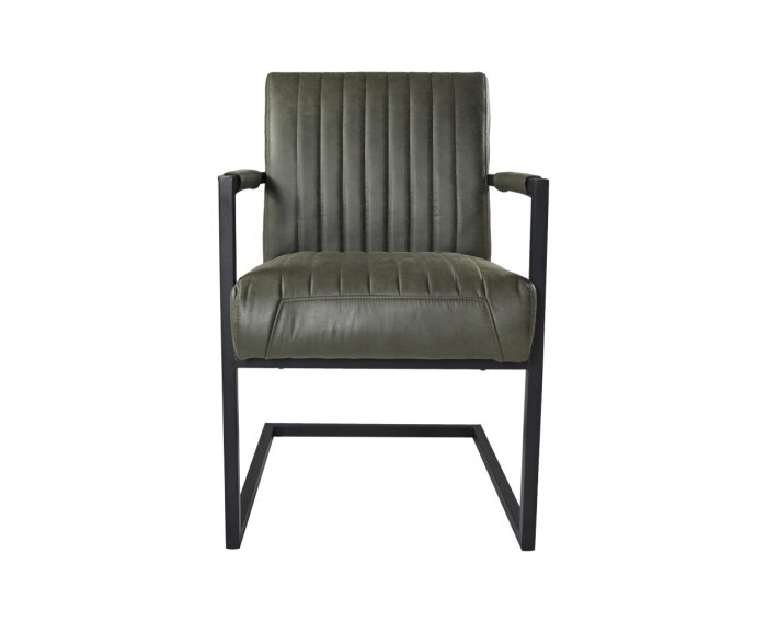 HSM Collection-Eetkamerstoel Texas Met Arm S/2-55x50x85-Groen/Zwart-Leder/Metaal