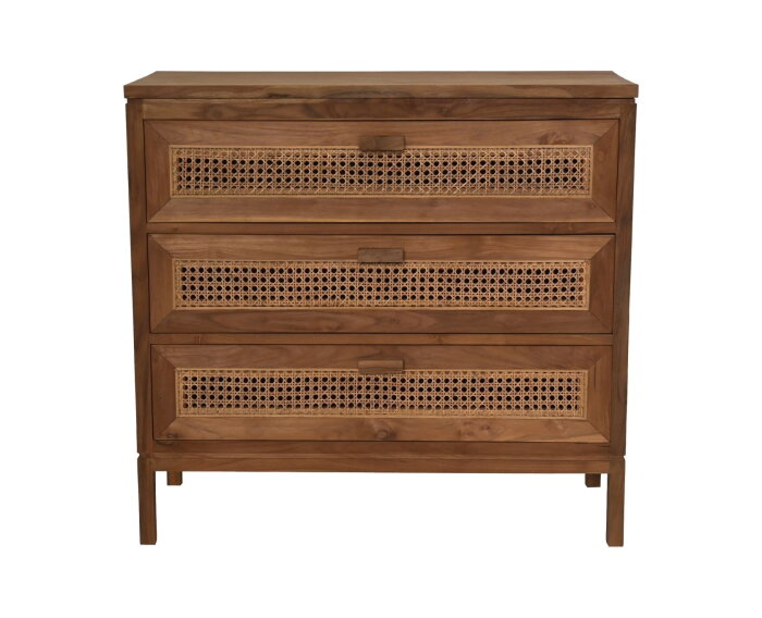 Commode met 3 laden - 90x42x85- Naturel - Teak/rotan