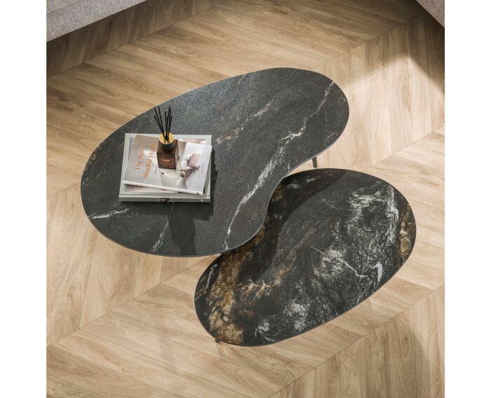 Salontafel Fossil keramiek set van 2 niervormig - Zwart