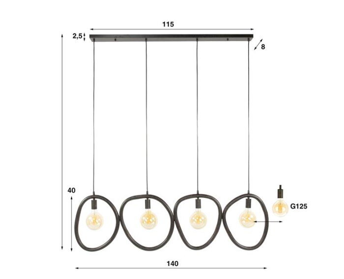 Hanglamp 4L organic steel - Artic zwart