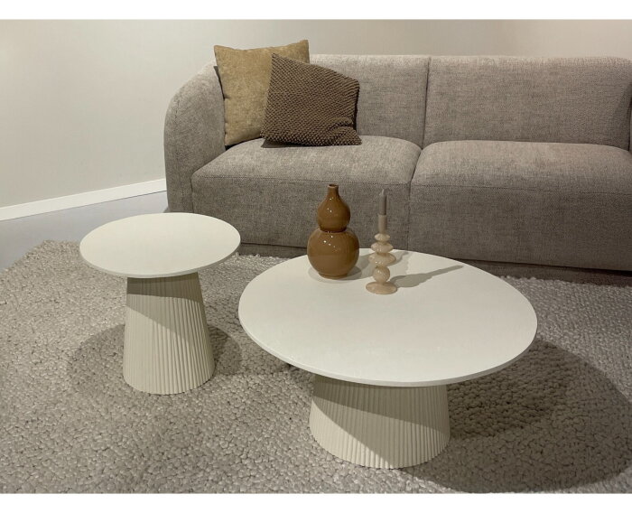 Salontafel Patrice rond set van 2 mangohout 80 cm & 60 cm - crême wit