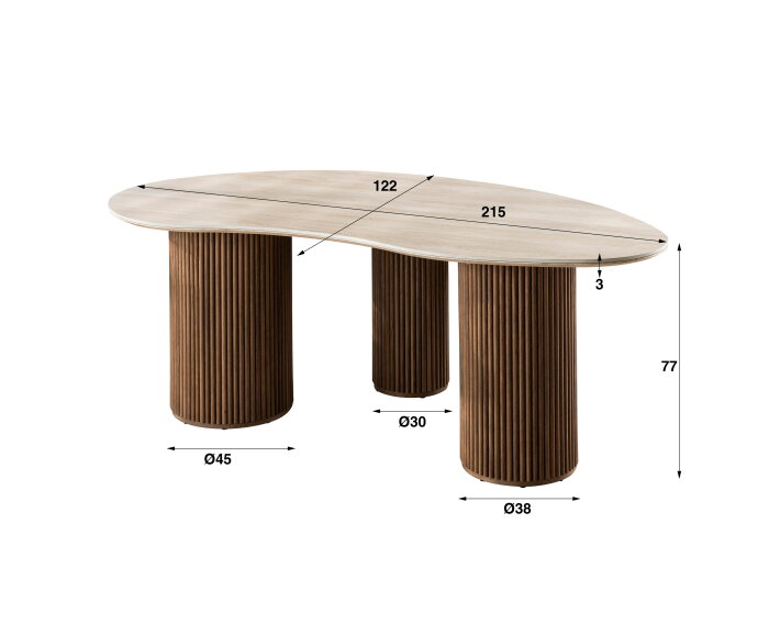 Eettafel Kuho organisch travertin keramiek 215x120 cm - Japandi