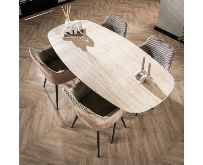 Eettafel travertin keramiek deens ovaal 180x90 cm - Beige