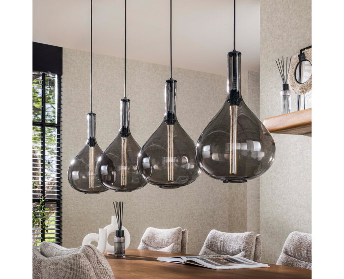 Hanglamp drop smoke glass 4 lampen - Artic zwart