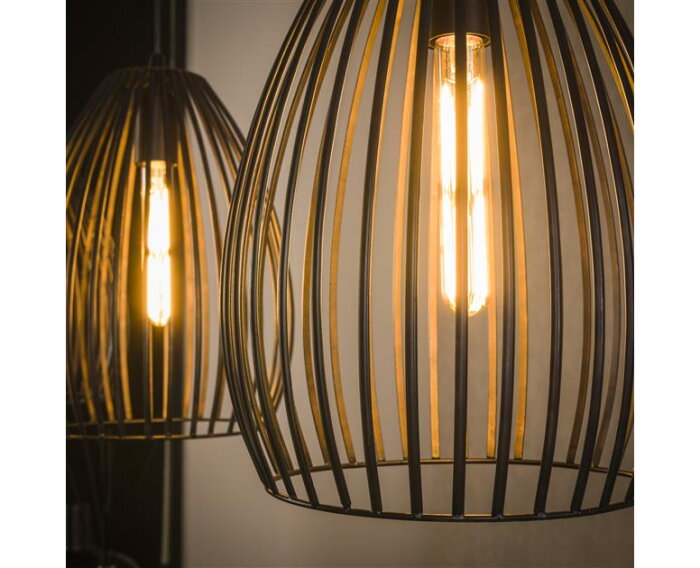 Hanglamp 3L stripe metal - Zwart bruin