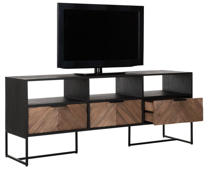 TV stand Criss Cross medium, 3 drawers, 3 open racks,60x150x40 cm, mixed wood