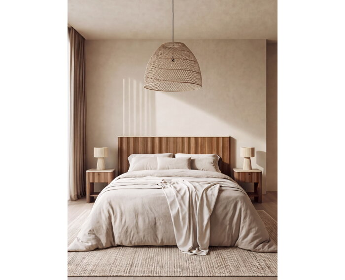 DTP home Lagoon hoofdbord teakhout en Mortex naturel / beige - 210 x 10 x 120 cm