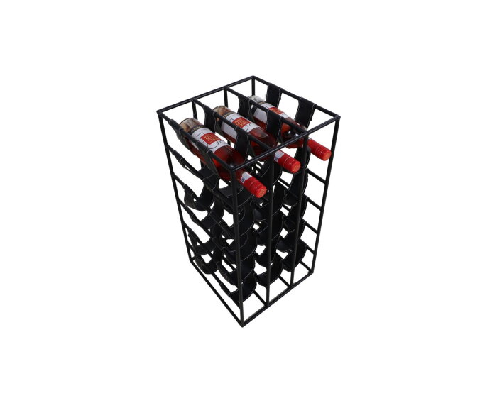 Wijnrek 18 flessen - 33x33x64 - Zwart - Metaal/Kunstleer