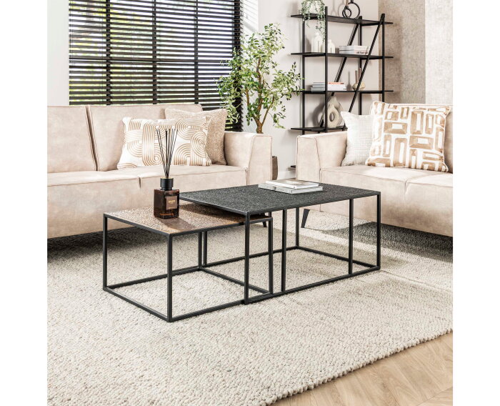 Salontafel Burlington set van 2 rechthoek Metallic - zwart/brass