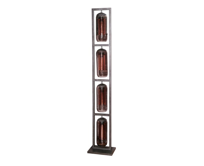 Vloerlamp 4L tower smoke glas-geperforeerd staal - Artic zwart