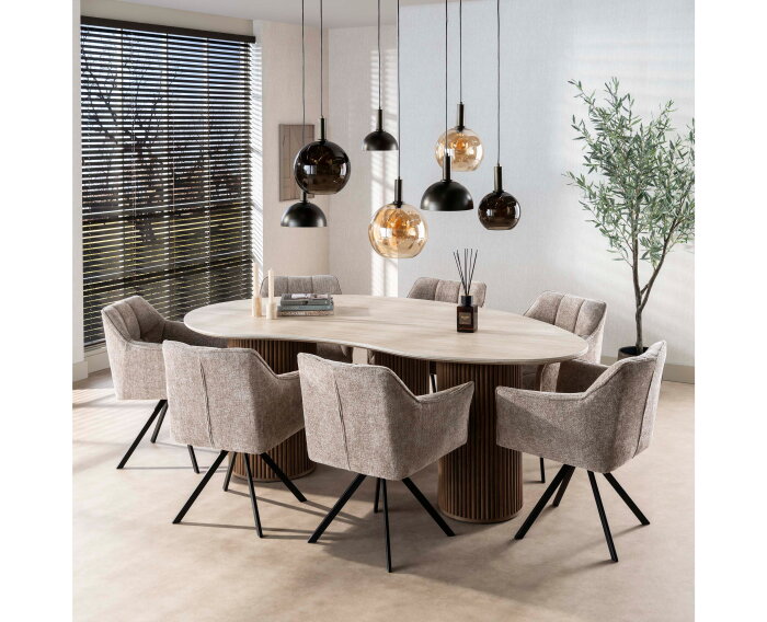 Eettafel Kuho organisch travertin keramiek 215x120 cm - Japandi