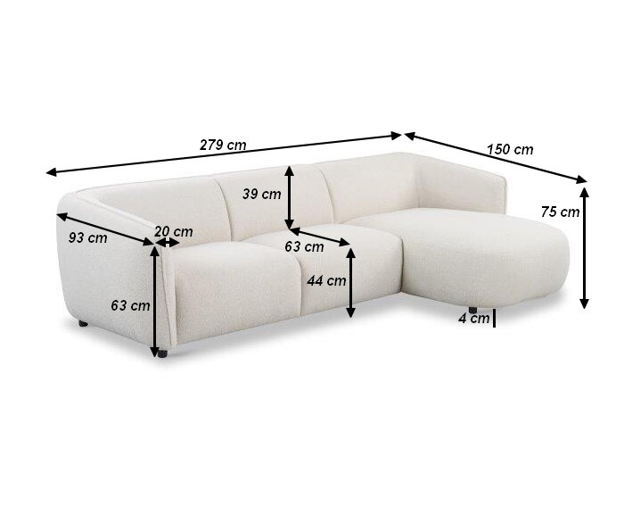 Hoekbank Valerie Bouclé met Chaise Longue Rechts 279x150 cm – Beige - Japandi