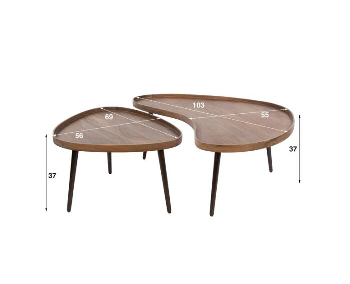 Salontafel set/2 Carve organic - Massief acacia drift brown