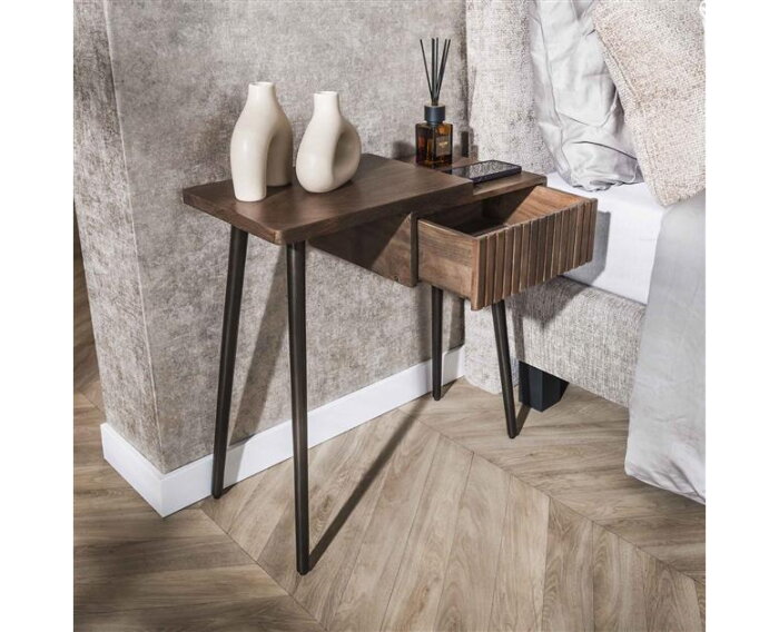 Nachtkastje links Carve - Massief acacia drift brown
