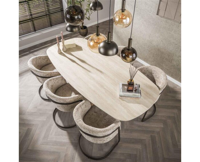 Eettafel 215 centre Romano - Ceramic 3D Travertine